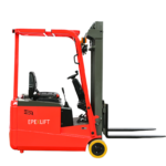 mini eries 3-wheel electric counterbalance forklift operating in a narrow warehouse aisle